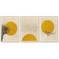 Thumbnail for Wall Art 90cmx135cm Flock Of Birds Sun Silhouette 3 Sets Gold Frame Canvas