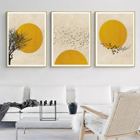 Thumbnail for Wall Art 90cmx135cm Flock Of Birds Sun Silhouette 3 Sets Gold Frame Canvas