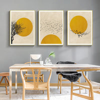 Thumbnail for Wall Art 100cmx150cm Flock Of Birds Sun Silhouette 3 Sets Gold Frame Canvas