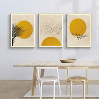 Thumbnail for Wall Art 40cmx60cm Flock Of Birds Sun Silhouette 3 Sets Gold Frame Canvas