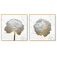 Thumbnail for Wall Art 60cmx60cm Gold And White Blossom On White 2 Sets Gold Frame Canvas