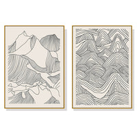 Thumbnail for Wall Art 70cmx100cm Line Art Mountain 2 Sets Gold Frame Canvas