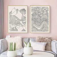 Thumbnail for Wall Art 70cmx100cm Line Art Mountain 2 Sets Gold Frame Canvas