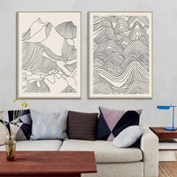 Thumbnail for Wall Art 70cmx100cm Line Art Mountain 2 Sets Gold Frame Canvas