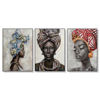 Thumbnail for Wall Art 70cmx100cm African women II 3 Sets Black Frame Canvas