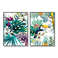 Thumbnail for Wall Art 90cmx135cm Toucan and orchid 2 Sets Black Frame Canvas
