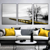 Thumbnail for Wall Art 100cmx150cm Calm Lake Bridge Tree Scene 3 Sets Black Frame Canvas