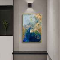 Thumbnail for Wall Art 90cmx135cm Marbled Blue Gold Artwork Gold Frame Canvas