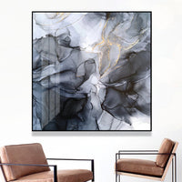 Thumbnail for Wall Art 90cmx90cm Marbled Black Grey Black Frame Canvas