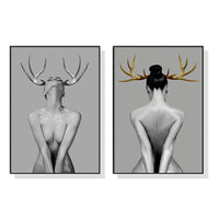 Thumbnail for Wall Art 80cmx120cm Girl With Gold Horn 2 Sets Black Frame Canvas