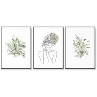 Thumbnail for Wall Art 80cmx120cm Botanical Line Girl 3 Sets Black Frame Canvas