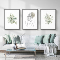 Thumbnail for Wall Art 80cmx120cm Botanical Line Girl 3 Sets Black Frame Canvas