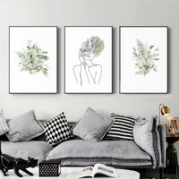 Thumbnail for Wall Art 80cmx120cm Botanical Line Girl 3 Sets Black Frame Canvas