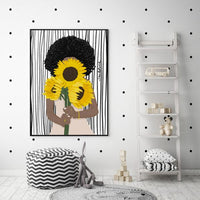 Thumbnail for Wall Art 90cmx135cm African Woman Sunflower Black Frame Canvas