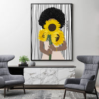 Thumbnail for Wall Art 100cmx150cm African Woman Sunflower Black Frame Canvas