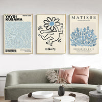 Thumbnail for Wall Art 60cmx90cm Blue Matisse,Yayoi Kusama, Keith Haring Mix Art 3 Sets Gold Frame Canvas