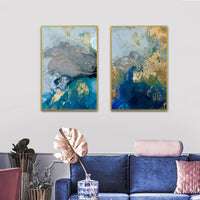 Thumbnail for Wall Art 80cmx120cm  Marbled Blue And Gold 2 Sets Gold Frame Canvas
