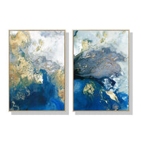 Thumbnail for Wall Art 60cmx90cm Marbled Blue And Gold 2 Sets Gold Frame Canvas
