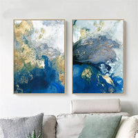 Thumbnail for Wall Art 60cmx90cm Marbled Blue And Gold 2 Sets Gold Frame Canvas