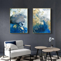 Thumbnail for Wall Art 60cmx90cm Marbled Blue And Gold 2 Sets Gold Frame Canvas