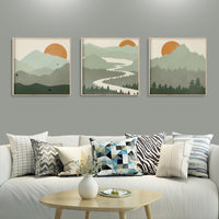 Thumbnail for Wall Art 50cmx50cm Sage Green Landscapes 3 Sets Wood Frame Canvas