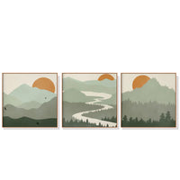 Thumbnail for Wall Art 60cmx60cm Sage Green Landscapes 3 Sets Wood Frame Canvas