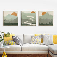 Thumbnail for Wall Art 60cmx60cm Sage Green Landscapes 3 Sets Wood Frame Canvas
