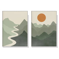Thumbnail for Wall Art 60cmx90cm Sage Green River Mountain 2 Sets White Frame Canvas