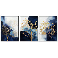 Thumbnail for Wall Art 80cmx120cm Navy and Gold Watercolor Shapes 3 Sets Black Frame Canvas
