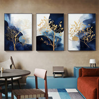 Thumbnail for Wall Art 80cmx120cm Navy and Gold Watercolor Shapes 3 Sets Black Frame Canvas