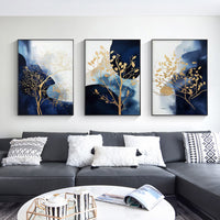 Thumbnail for Wall Art 80cmx120cm Navy and Gold Watercolor Shapes 3 Sets Black Frame Canvas