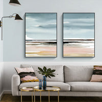 Thumbnail for Wall Art 90cmx135cm Pink Beach Landscape 2 Sets Black Frame Canvas