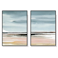 Thumbnail for Wall Art 60cmx90cm Pink Beach Landscape 2 Sets Black Frame Canvas