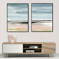 Thumbnail for Wall Art 60cmx90cm Pink Beach Landscape 2 Sets Black Frame Canvas