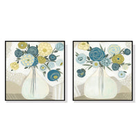 Thumbnail for Wall Art 80cmx80cm Blue Bouquet 2 Sets Black Frame Canvas