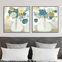 Thumbnail for Wall Art 90cmx90cm Blue Bouquet 2 Sets Black Frame Canvas