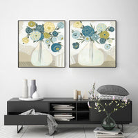 Thumbnail for Wall Art 60cmx60cm Blue Bouquet 2 Sets Black Frame Canvas