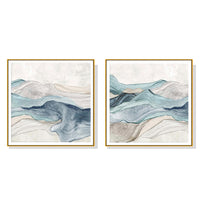 Thumbnail for Wall Art 100cmx100cm Blue Mountain 2 Sets Gold Frame Canvas