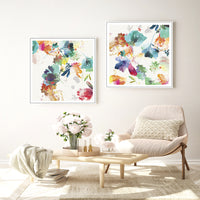 Thumbnail for Wall Art 100cmx100cm Glitchy Floral 2 Sets White Frame Canvas