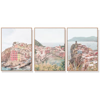 Thumbnail for Wall Art 80cmx120cm Italy Cinque Terre 3 Sets Wood Frame Canvas