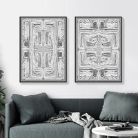 Thumbnail for Wall Art 80cmx120cm Black White Pattern 2 Sets Black Frame Canvas