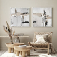 Thumbnail for Wall Art 70cmx70cm Neutral Abstract 2 Sets White Frame Canvas