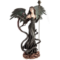 Thumbnail for Large Dark Angel in Black Gown with Staff Figurine