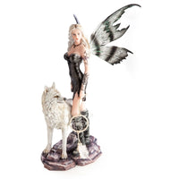 Thumbnail for Dreamcatcher Fairy with White Wolf Figurine