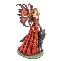 Thumbnail for Large Red Fairy Princess with Black Wolf Figurine