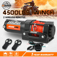 Thumbnail for ZESUPER 12V Winch 4500LBS Electric Winch ATV Winch Synthetic Rope BOAT Trailer