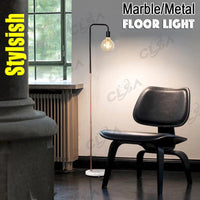 Thumbnail for 2 x Led Floor Light With Marble Base and Metal Matt Black and Copper Plating LED Vintage Globe Included
