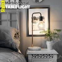 Thumbnail for 2 x LED Table Light with Marble Base and Matt Black Metal Copper Plating LED Vintage Globe Included