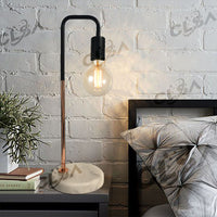 Thumbnail for 2 x LED Table Light with Marble Base and Matt Black Metal Copper Plating LED Vintage Globe Included