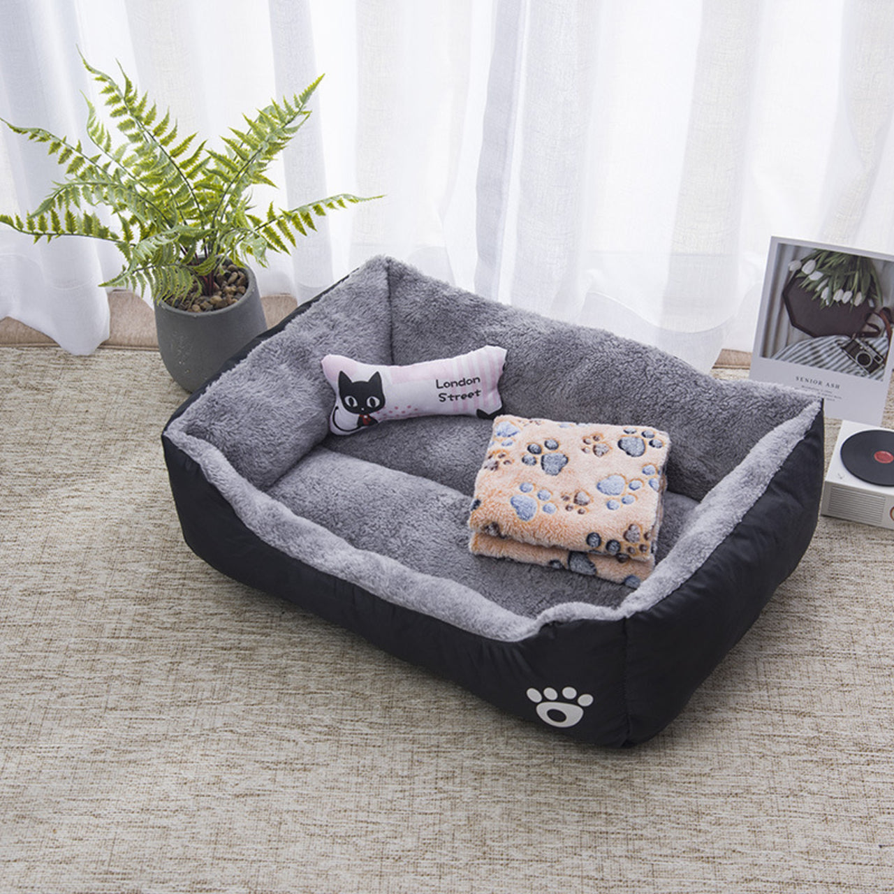 Floofi Pet Bed Square XL Size (Black)